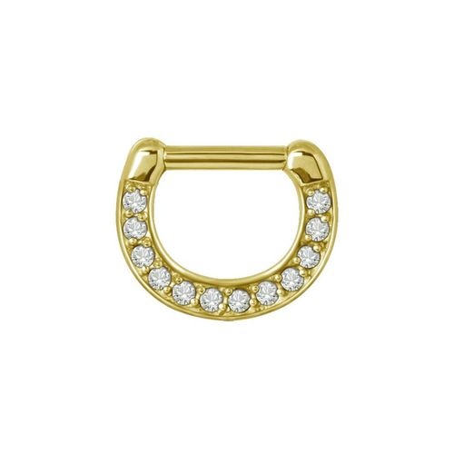 Gold Steel Septum Ring - Cubic Zirconia