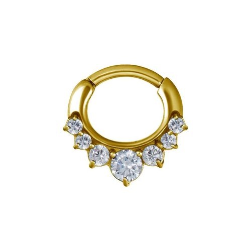 Gold Steel Septum Ring - 7 Prong Cubic Zirconia Crown 16 Gauge - 8mm