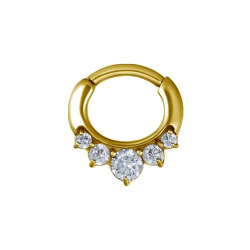 Gold Steel Septum Ring - 5 Prong Cubic Zirconia Crown 16 Gauge - 6mm