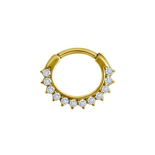 Gold Steel Septum Ring - 12 Prong Cubic Zirconia Crown 16 Gauge - 8mm