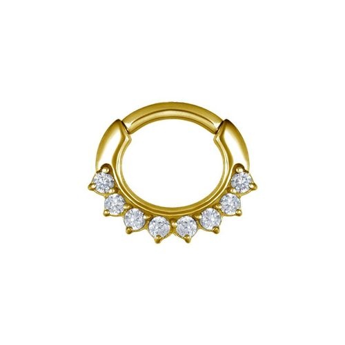 Gold Steel Septum Ring - 8 Prong Cubic Zirconia Crown 16 Gauge - 6mm