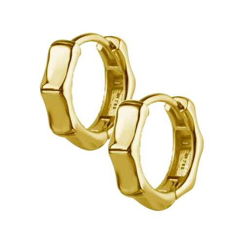 Gold Nickel Free Cobalt Chrome Hoop Earrings Bamboo Design 20 Gauge - 10mm