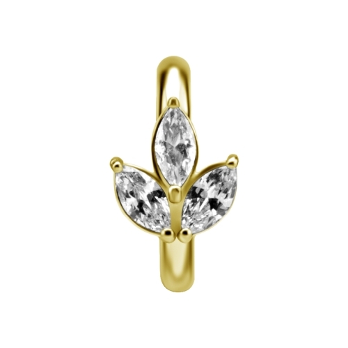 Gold Nickel Free Cobalt Chrome Belly Ring - Premium Zirconia Marquise Petals 14 Gauge - 8mm