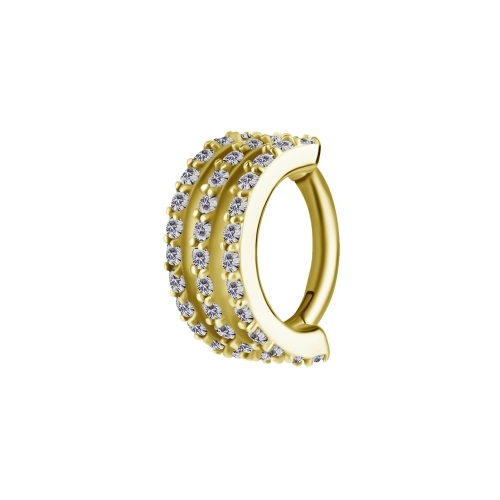 Gold Nickel Free Cobalt Chrome Oval Rook Ring - Triple Band Premium Zirconia 16 Gauge 5mm x 7mm