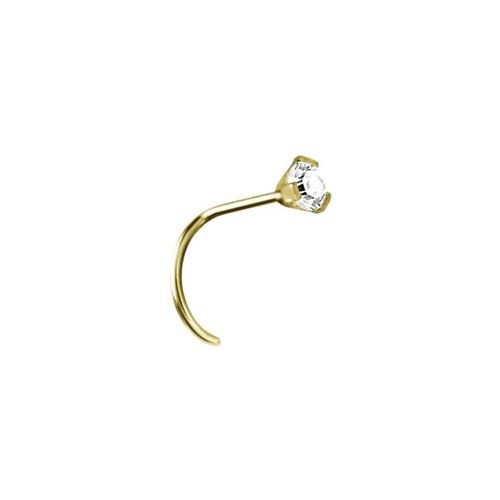 Gold Steel Pigtail Nose Stud - Claw Set Cubic Zirconia - 2mm