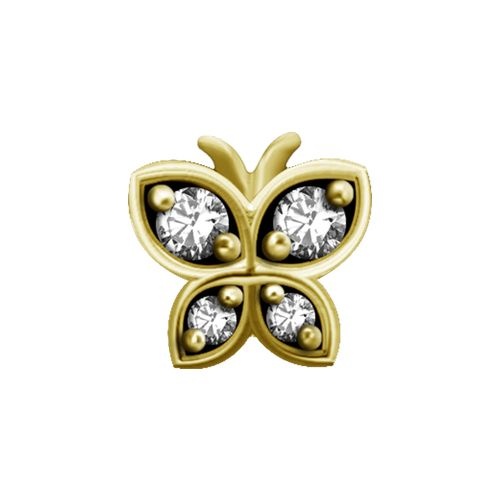 Gold Steel Attachment for (Type S) Internal Thread Labret - Premium Zirconia - Butterfly - 5.5mm