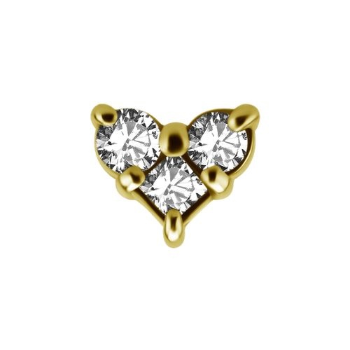 Gold Steel Attachment for Internal Thread Labret - Cubic Zirconia - Heart - 5mm