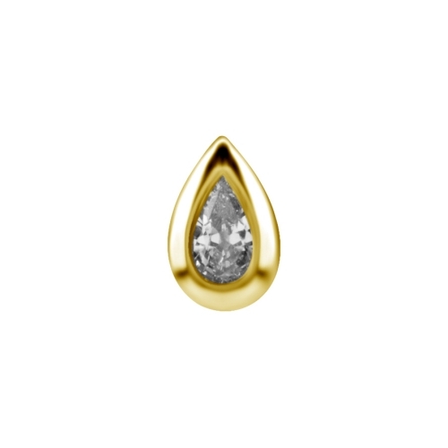 Gold Steel Attachment for (Type S) Internal Thread Labret - Pear Cubic Zirconia - 6mm