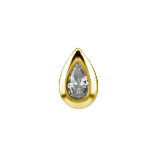 Gold Steel Attachment for (Type-S) Internal Thread Labret - Pear Cubic Zirconia - 6mm