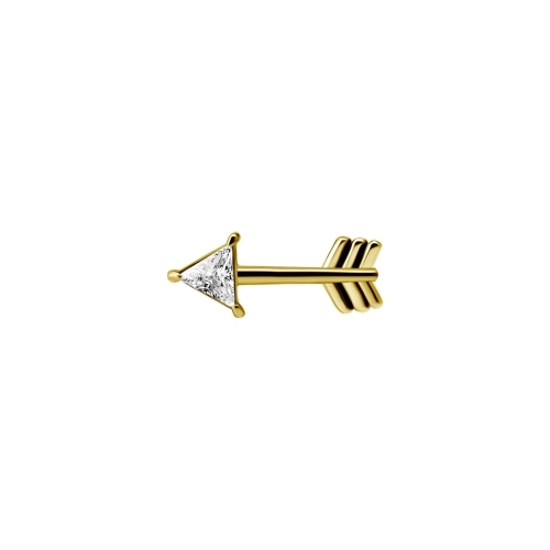 Gold Steel Attachment for Internal Thread Labret - Arrow Triangle Cubic Zirconia - 12mm