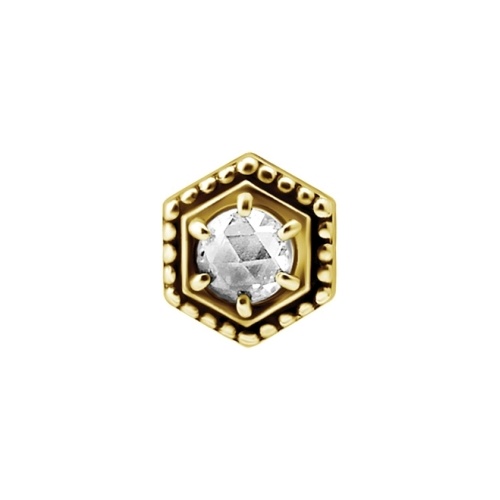 Gold Steel Attachment for (Type S) Internal Thread Labret - Rose cut Cubic Zirconia - 5.5mm
