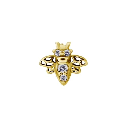 Gold Steel Attachment for (Type S) Internal Thread Labret - Bee Cubic Zirconia - 7mm