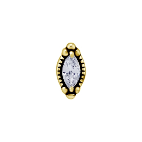 Gold Steel Attachment for (Type S) Internal Thread Labret - Marquise Cubic Zirconia - 7mm