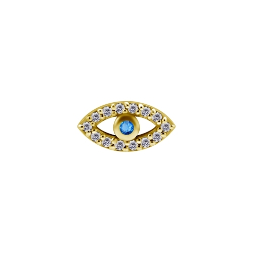 Gold Steel Attachment for (Type S) Internal Thread Labret - Evil Eye Cubic Zirconia - 10mm