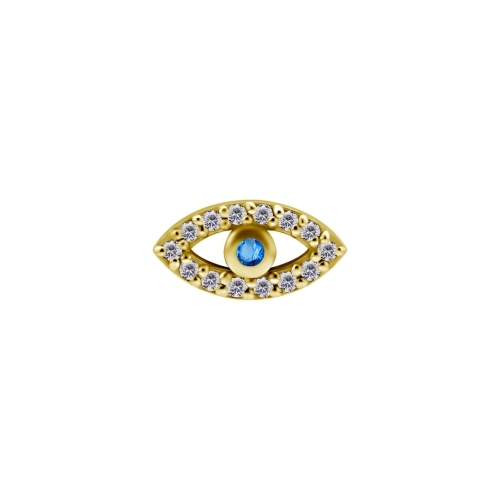 Gold Steel Attachment for (Type-S) Internal Thread Labret - Evil Eye Cubic Zirconia - 10mm