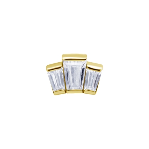 Gold Steel Attachment for (Type S) Internal Thread Labret - 3 Tapered Baguette Cubic Zirconia - 7mm