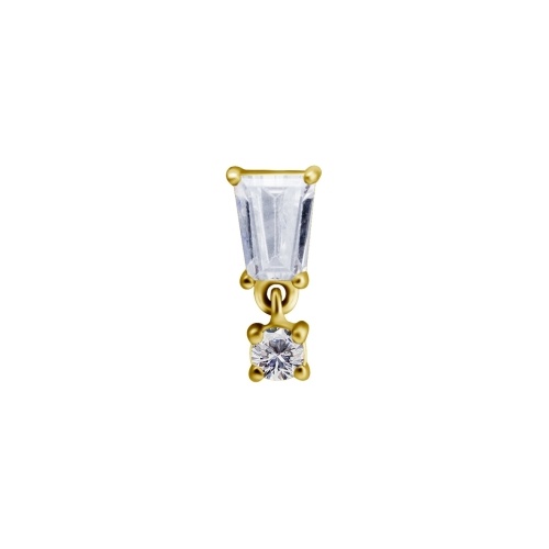 Gold Steel Attachment for (Type-S) Internal Thread Labret - Tapered Baguette and Square Charm - Cubic Zirconia - 8mm