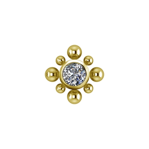 Gold Titanium Attachment for (Type S) Internal Thread Labret - Circle Ball Cluster Premium Zirconia - 5mm