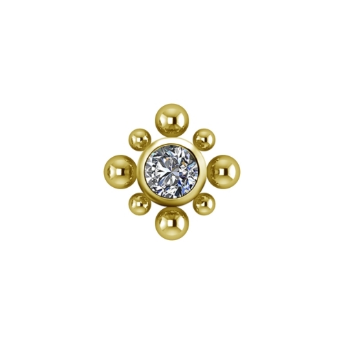 Gold Titanium Attachment for (Type-S) Internal Thread Labret - Circle Ball Cluster Premium Zirconia - 5mm