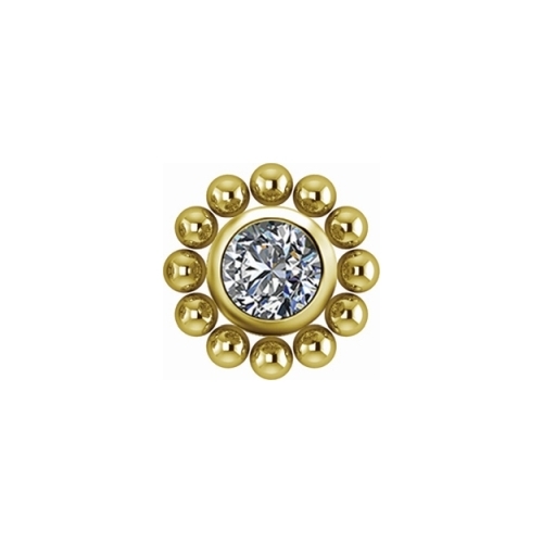 Gold Titanium Attachment for Internal Thread Labret - Premium Zirconia Ball Flower Cluster - 4mm