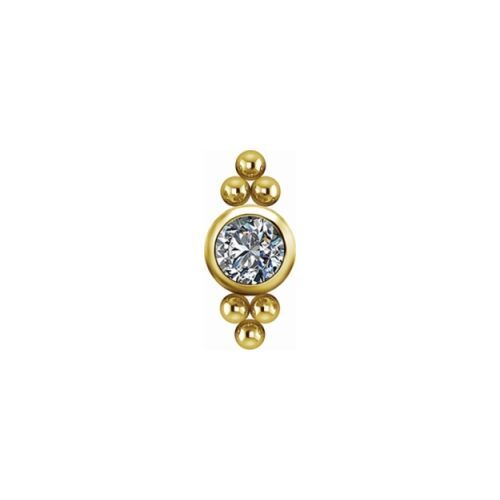Gold Titanium Attachment for (Type S) Internal Thread Labret - Premium Zirconia Ball Triangle Cluster - 5mm