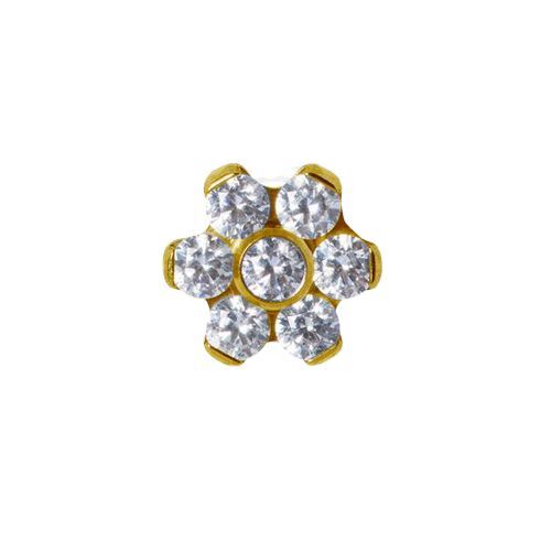 Gold Titanium Attachment for (Type S) Internal Thread Labret - Premium Zirconia - Flower - 5mm