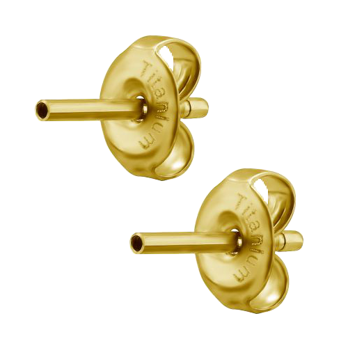 Gold Titanium Internal Ear Stud Post with Butterfly Back (Type S) 18 Gauge Sold as Pairs