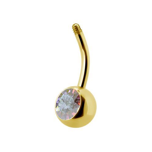 Gold Titanium Single Jewelled Belly Post