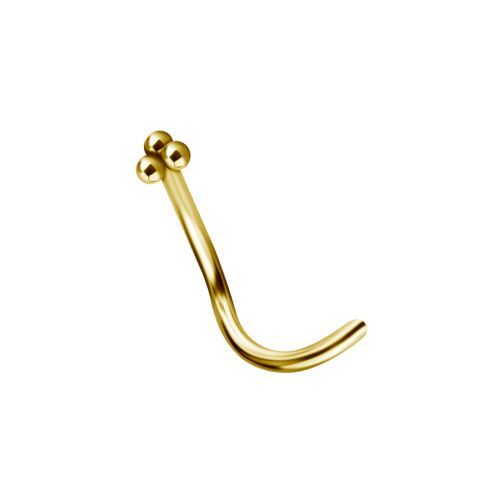 Gold Titanium Pigtail Nose Stud - 3 Ball Trinity