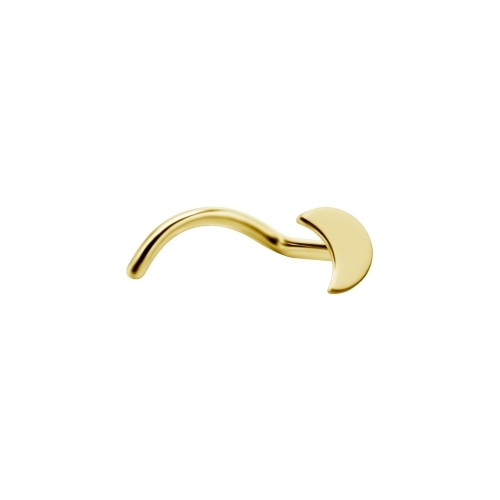 Gold Titanium Pigtail Nose Stud - Moon