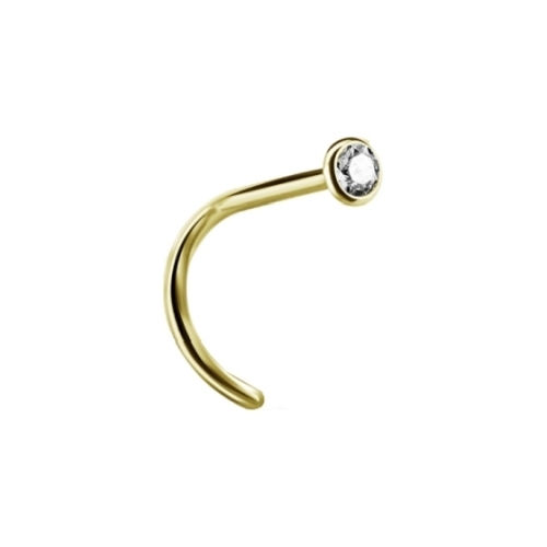 Gold Titanium Pigtail Nose Stud - Premium Crystal