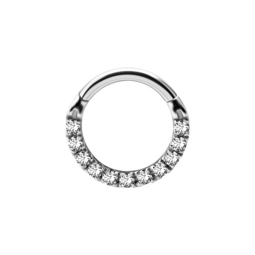 Surgical Steel Hinged Clicker Ring - Front Facing Premium Zirconia