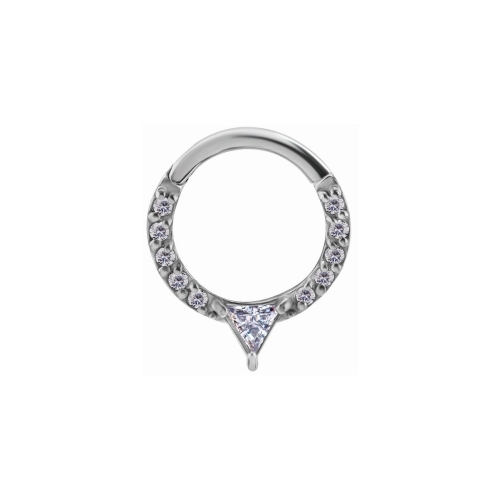 Surgical Steel Hinged Ring - Premium Zirconia Front Facing - Triangle