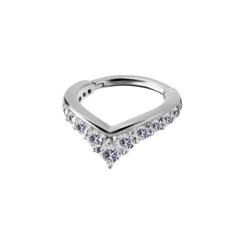 Surgical Steel Hinged Ring - Premium Zirconia Front Facing V shape