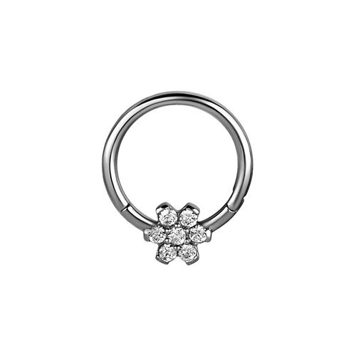 Surgical Steel Hinged Ring - Front Facing Premium Zirconia Flower