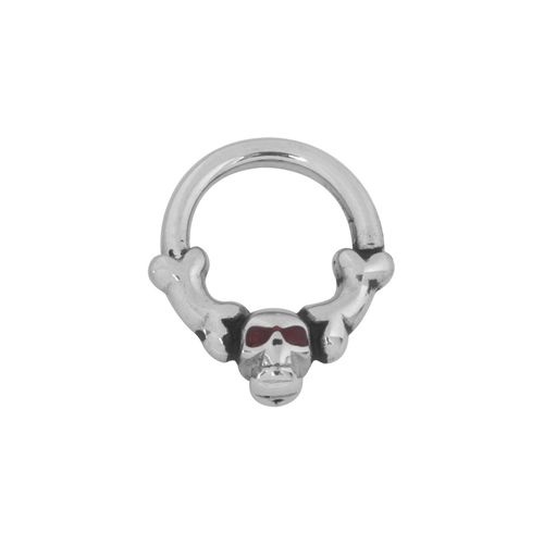 Surgical Steel Hinged Ring - Skull and Bone