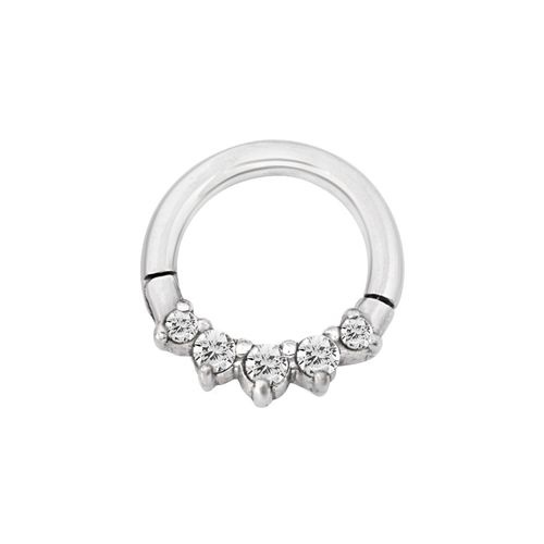 Surgical Steel Septum Ring - Front Facing Crown Cubic Zirconia 16 Gauge - 8mm