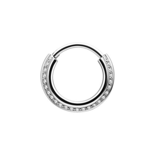 Surgical Steel Hinged Clicker Ring - Triple Slanted Cubic Zirconia 16 Gauge - 8mm
