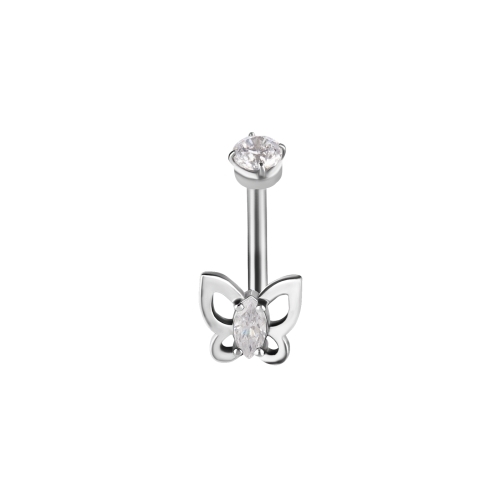 Surgical Steel Internal Thread Rook Bar - Premium Zirconia Butterfly 16 Gauge - 7mm