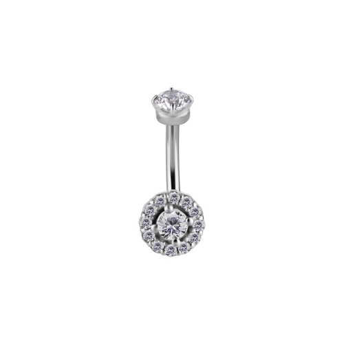 Surgical Steel Internal Thread Rook Bar - Premium Zirconia Halo 16 Gauge - 7mm