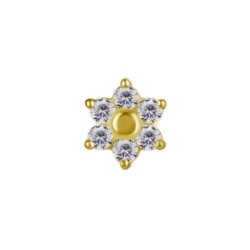 18K Gold Pigtail Nose Stud - Flower Premium Zirconia - 3mm