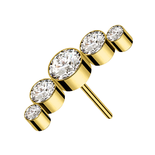 Gold Titanium Threadless Attachment - Cubic Zirconia Half Moon Cluster 