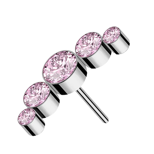 Titanium Threadless Attachment - Pink Cubic Zirconia Half Moon Cluster