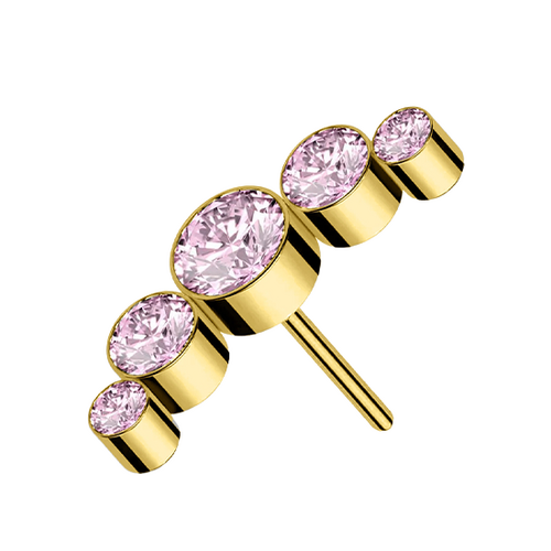 Gold Titanium Threadless Attachment - Pink Cubic Zirconia Half Moon Cluster