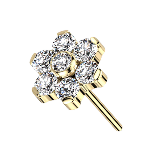Gold Titanium Threadless Attachment - Cubic Zirconia Flower