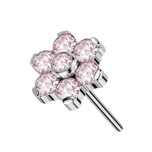 Titanium Threadless Attachment - Pink Cubic Zirconia Flower