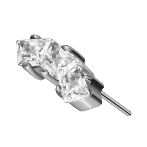 Titanium Threadless Attachment - Cubic Zirconia Square Trio