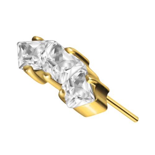 Gold Titanium Threadless Attachment - Cubic Zirconia Square Trio
