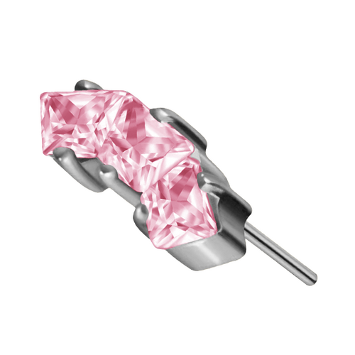 Titanium Threadless Floating Belly Attachment - Pink Cubic Zirconia Square Trio