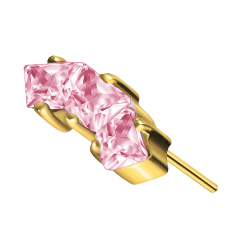 Gold Titanium Threadless Attachment - Pink Cubic Zirconia Square Trio 